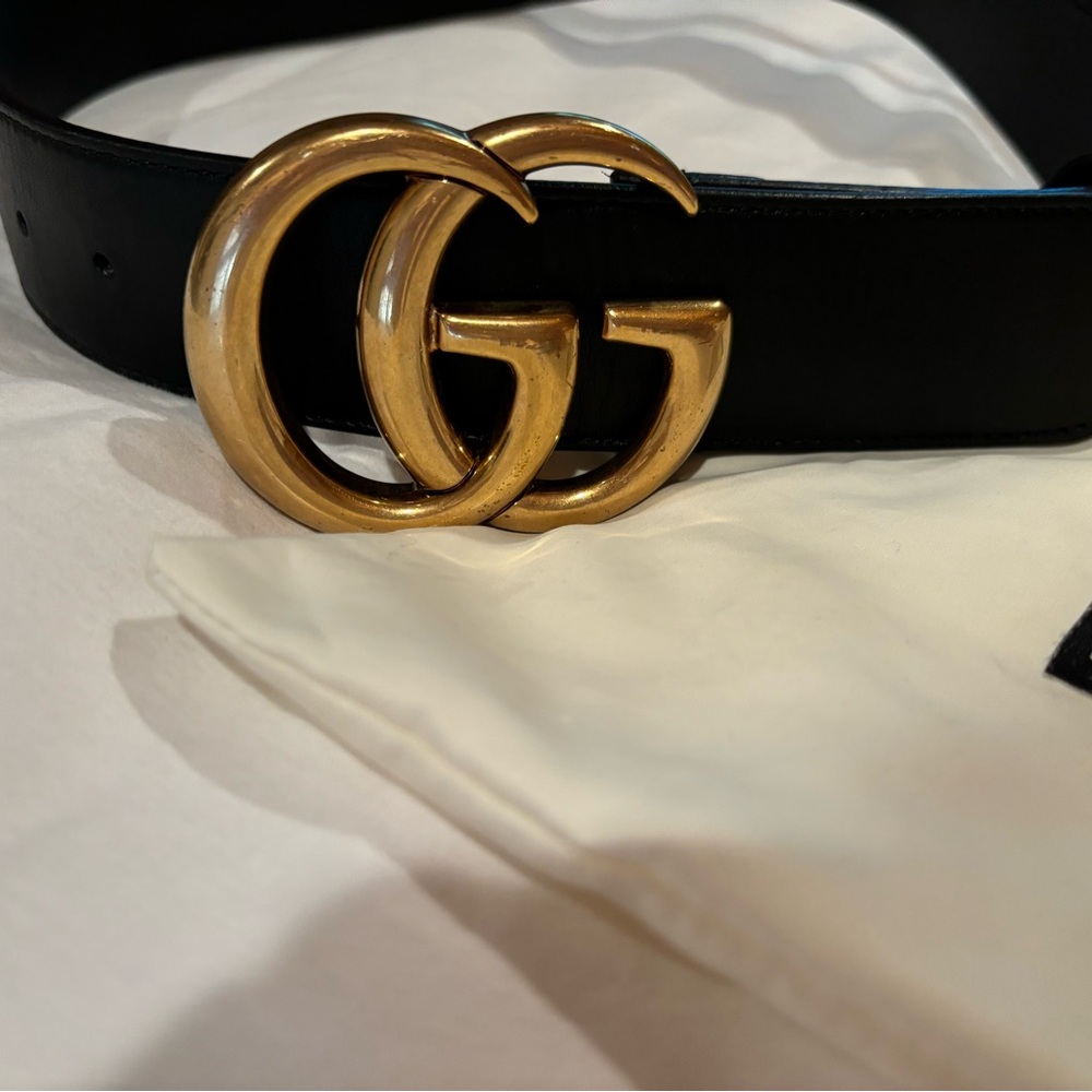 Gucci Black Leather Belt with Gold GG Emblem
